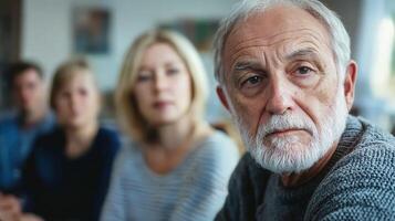 An older man with a beard and a woman in the background photo