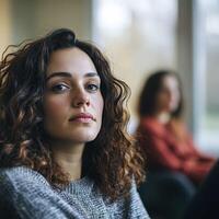 Group therapy session with participants in discussion photo