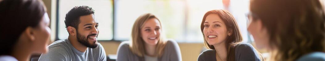 Group therapy session with a psychologist in discussion photo