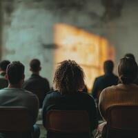 Group therapy session led by psychologist in a cozy setting photo