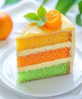 Vibrant bento cake slice with colorful layers photo