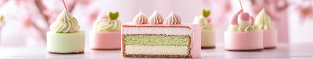 Bento cake with pastel layers and decorative treats photo