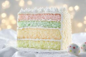 Delicious bento cake with pastel layers displayed beautifully photo
