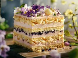 Delightful bento cake adorned with fresh flowers photo