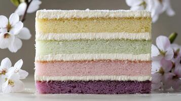 Colorful bento cake with layers of pastel hues photo