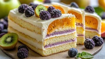 Delicious bento cake with fresh fruit toppings photo
