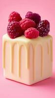 Delicious bento cake topped with fresh raspberries photo