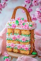 Beautiful bento cake adorned with floral decorations photo