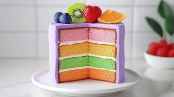 Colorful bento cake with layers and fresh fruits photo