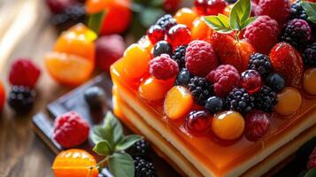 A cake with fresh fruit on top photo