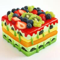 Colorful bento cake with fresh fruit toppings photo
