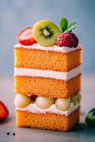 Delightful bento cake stacked with fresh fruits photo