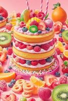 Bright and colorful bento cake with vibrant fruits photo