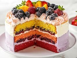 Delicious bento cake layered with vibrant colors photo