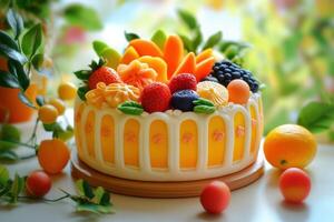 A cake with fruit on it photo