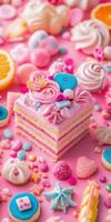 Bento cake decorated with colorful candies and sweets photo