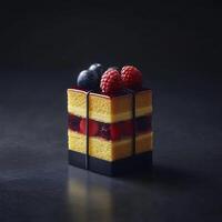 Delicious bento cake with fresh berries and layers photo
