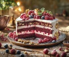 Delicious bento cake decorated with fresh berries photo