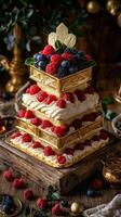 Elegant bento cake decorated with fresh berries photo