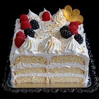 Delicious bento cake with fresh berries and cream photo