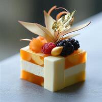 Delightful bento cake topped with fresh fruits photo