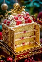 Delicious bento cake with raspberry embellishments photo