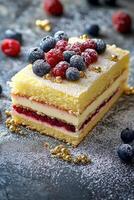 Beautiful bento cake with fresh berries and icing photo