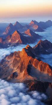 The mountains are covered in clouds photo