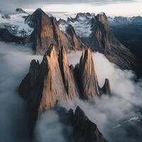 Stunning mountain peaks at dusk photo