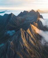 Aerial view of mountains at sunset photo