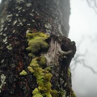 Tree trunk covered in moss photo