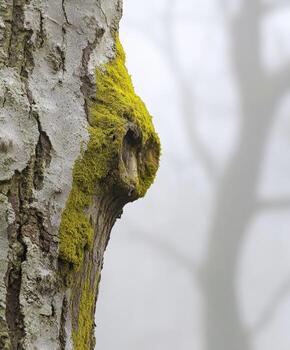 Detailed view of mossy tree trunk photo