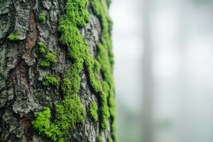 A close up of moss growing on a tree trunk photo