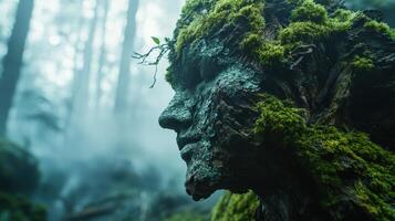 Moss-covered tree trunk sculpture photo