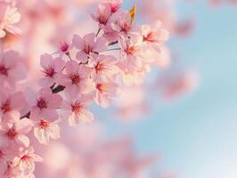 A close up of a pink cherry blossom tree photo