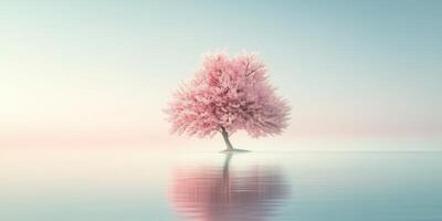 Serene pink blossom tree by water photo