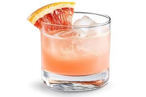Refreshing grapefruit cocktail with ice cubes garnished with grapefruit slice photo