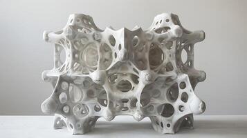 Intricate White Structure with Organic Shapes and Hollow Patterns on Neutral Background photo