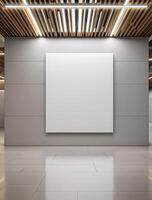 An empty room with a white poster on the wall photo