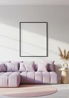 Home interior poster, elegant frame setup. Modern lounge backdrop with artistic decor. Contemporary styling visualization. 3D digital render. photo