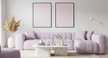 Interior frame layout, living space wall poster sample. Home background with stylish decor preview. photo