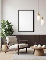 A modern living room with a chair and a picture frame photo
