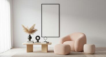 Stylish house decor, elegant frame setup. Contemporary wall display with trendy background. Modern living space presentation. 3D rendered. photo