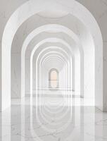 White marble archway with a reflection in the water photo