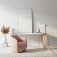 Frame display concept, elegant home wall poster showcase. Interior preview with cozy house backdrop. photo