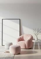 Modern artwork frame, cozy home wall display. Trendy interior scene with decorative ambiance. Elegant styling showcase. 3D digital render. photo