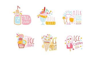 Milkshake and Ice-Cream Labels Original Design Set vector