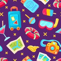 Colorful Summer Holiday Seamless Pattern with Touristic Attributes All Around vector