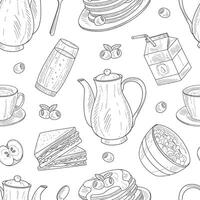 Seamless Pattern with Hand-drawn Breakfast Elements in vector