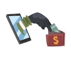 Data Theft. Hacker Wearing Gloves Breaking into Smartphone Illustration vector